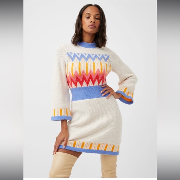 French Connection | Dresses | Nwt French Connection Cream Neya Fair Isle  Bell Sleeve Sweater Dress Size S | Poshmark